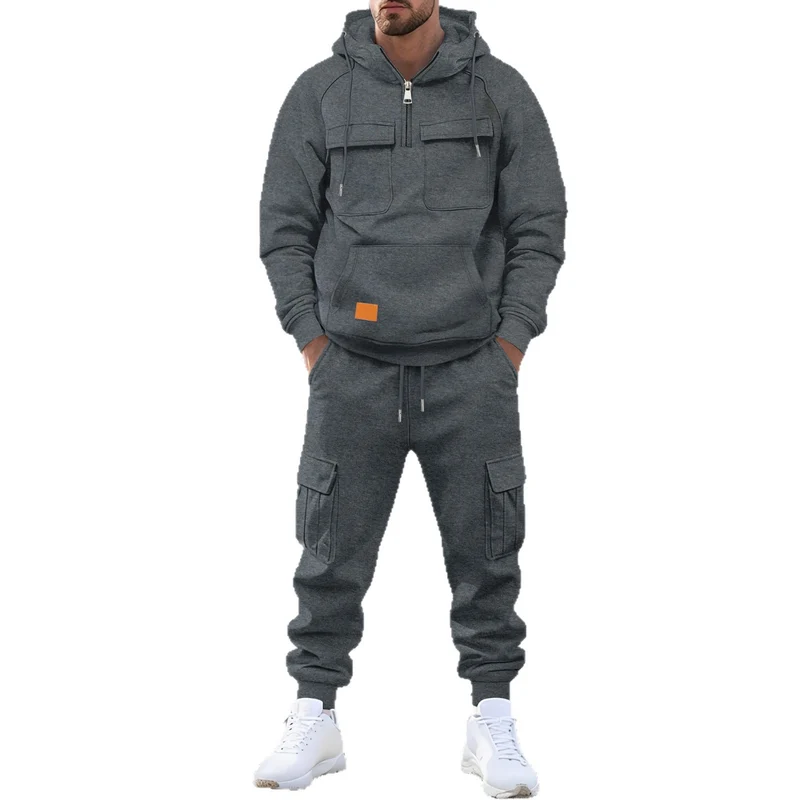 Herren technischer Oversize-Hoodie mit Halbzip, Kapuze, Kängurutasche und aufgesetzten Utility-Taschen Nord Taschen