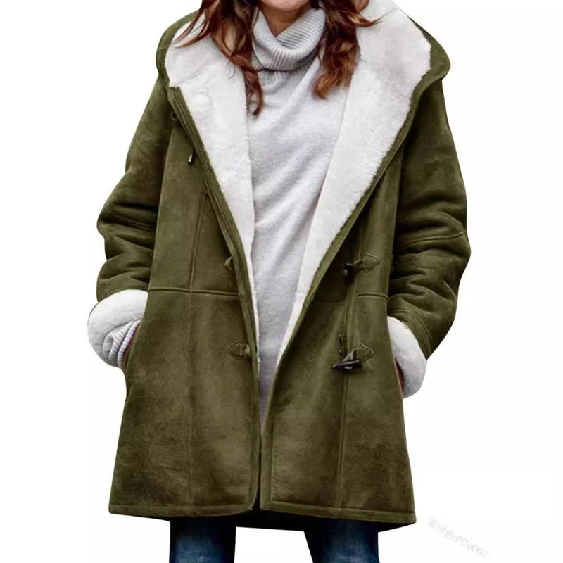Damen Teddygefütterter Dufflecoat mit Kapuze, Kunstfell-Innenfutter und Knebelverschlüssen Nord Taschen