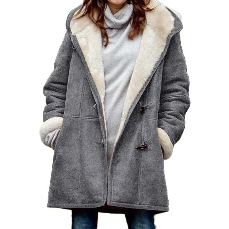 Damen Teddygefütterter Dufflecoat mit Kapuze, Kunstfell-Innenfutter und Knebelverschlüssen Nord Taschen