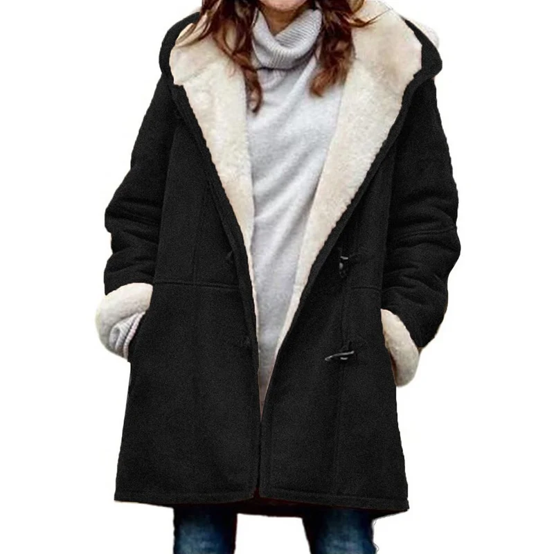 Damen Teddygefütterter Dufflecoat mit Kapuze, Kunstfell-Innenfutter und Knebelverschlüssen Nord Taschen