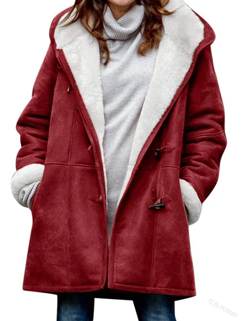 Damen Teddygefütterter Dufflecoat mit Kapuze, Kunstfell-Innenfutter und Knebelverschlüssen Nord Taschen