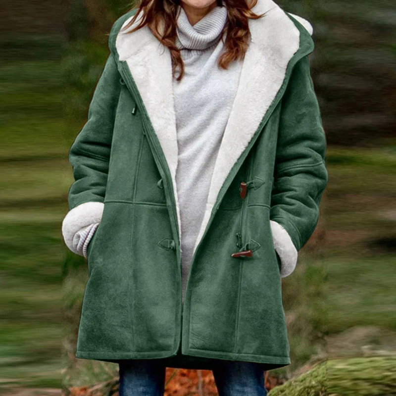 Damen Teddygefütterter Dufflecoat mit Kapuze, Kunstfell-Innenfutter und Knebelverschlüssen Nord Taschen