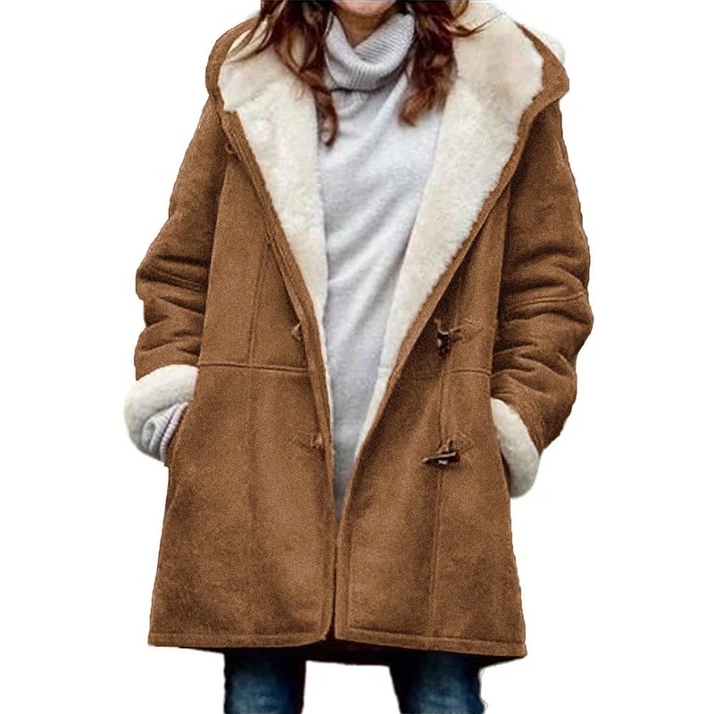 Damen Teddygefütterter Dufflecoat mit Kapuze, Kunstfell-Innenfutter und Knebelverschlüssen Nord Taschen