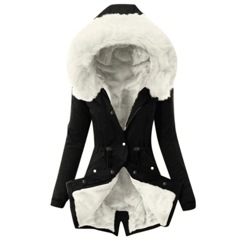 Damen Taillierter Winterparka mit kuscheligem Teddyfutter und großer Kapuze Nord Taschen