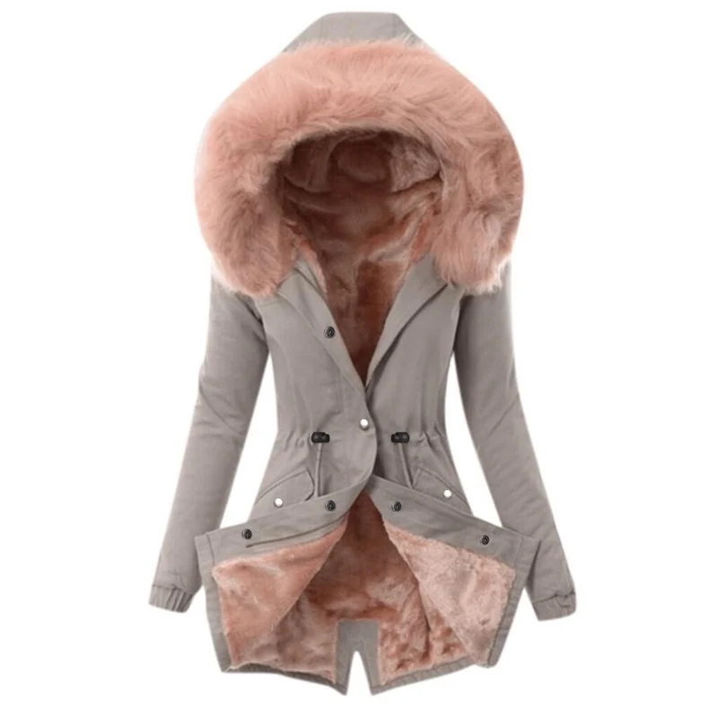 Damen Taillierter Winterparka mit kuscheligem Teddyfutter und großer Kapuze Nord Taschen