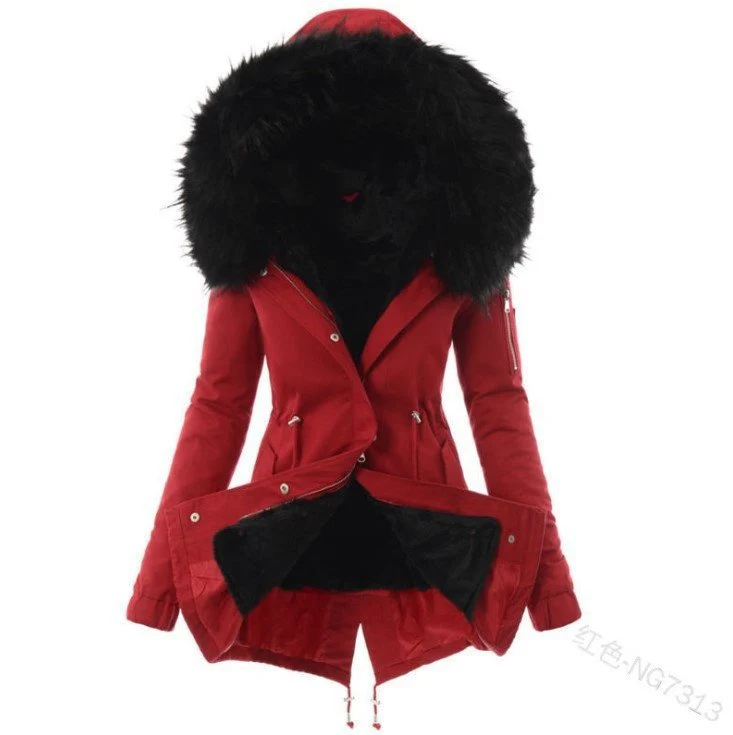 Damen Taillierter Winterparka mit kuscheligem Teddyfutter und großer Kapuze Nord Taschen