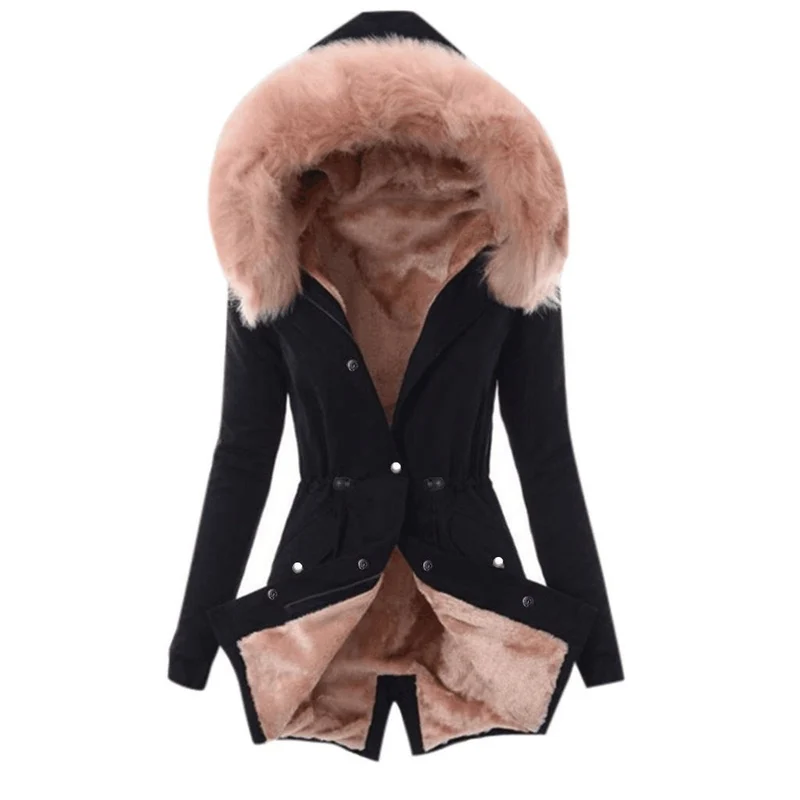 Damen Taillierter Winterparka mit kuscheligem Teddyfutter und großer Kapuze Nord Taschen