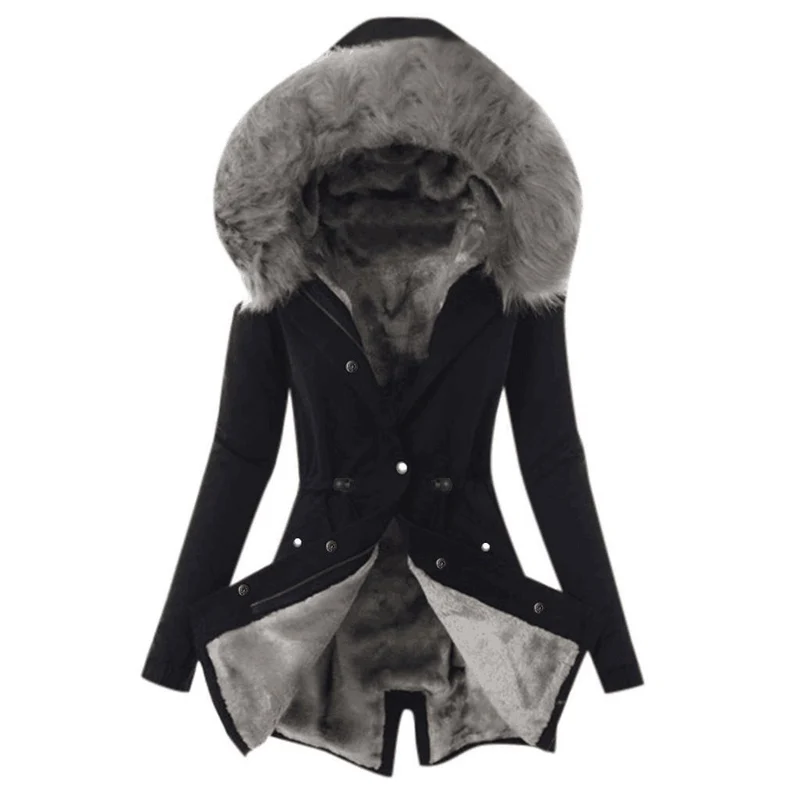 Damen Taillierter Winterparka mit kuscheligem Teddyfutter und großer Kapuze Nord Taschen