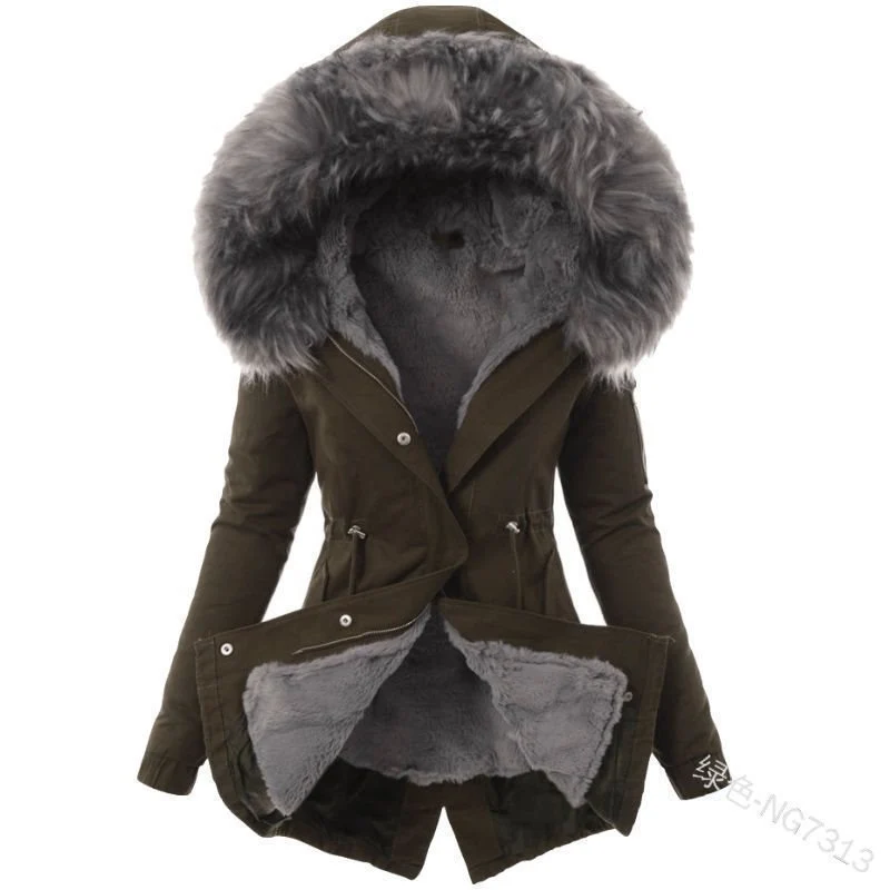 Damen Taillierter Winterparka mit kuscheligem Teddyfutter und großer Kapuze Nord Taschen