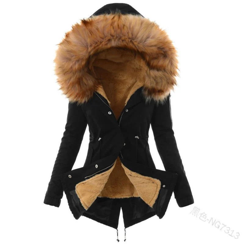 Damen Taillierter Winterparka mit kuscheligem Teddyfutter und großer Kapuze Nord Taschen