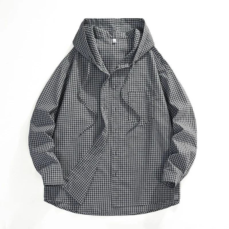 Herren Karierter Overshirt-Hoodie aus Baumwollmix mit Kapuze & Relaxed-Fit Nord Taschen