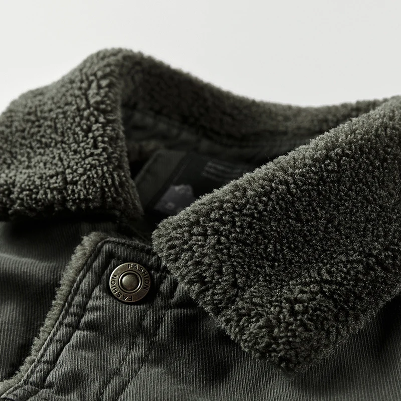 Herren robuster Canvas-Fieldblouson mit wärmender Sherpa-Innenlage und Hemdkragen Nord Taschen