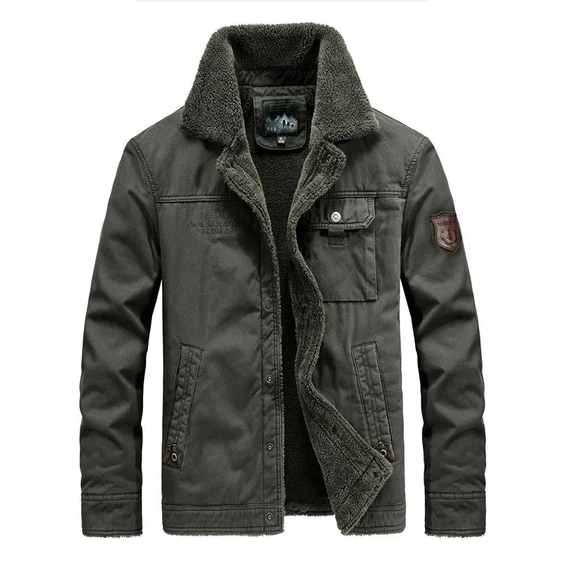 Herren robuster Canvas-Fieldblouson mit wärmender Sherpa-Innenlage und Hemdkragen Nord Taschen