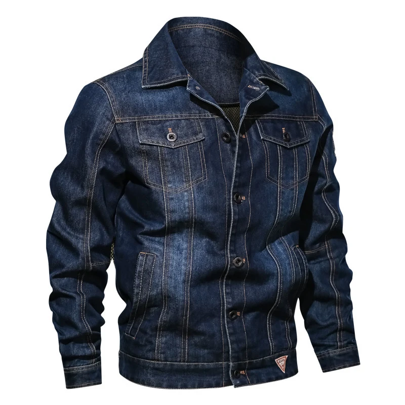 Herren Robuste Denim-Truckerjacke im Vintage-Washed-Look mit Kontraststeppungen Nord Taschen