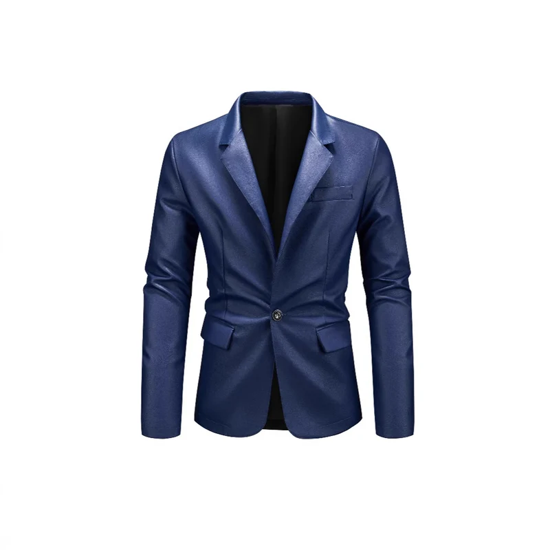 Herren Slim-Fit Ledersakko mit Ein-Knopf, klassischem Revers und Pattentaschen Nord Taschen