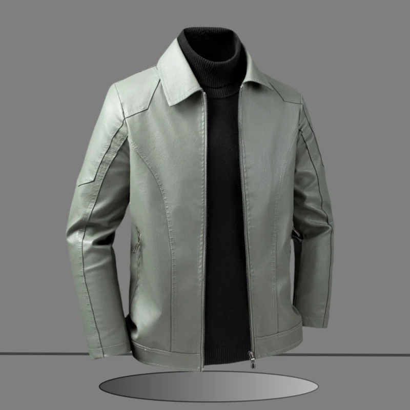 Herren Slim-Fit Kunstlederjacke im minimalistischen Hemdkragen-Design mit verdecktem Zwei-Wege-Reißverschluss Nord Taschen