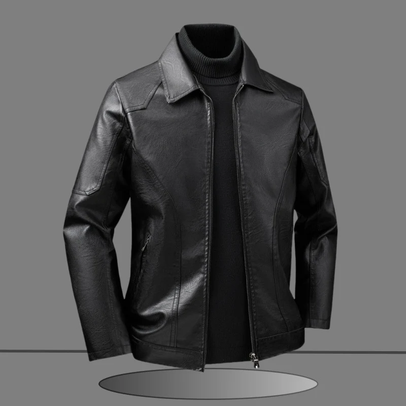 Herren Slim-Fit Kunstlederjacke im minimalistischen Hemdkragen-Design mit verdecktem Zwei-Wege-Reißverschluss Nord Taschen