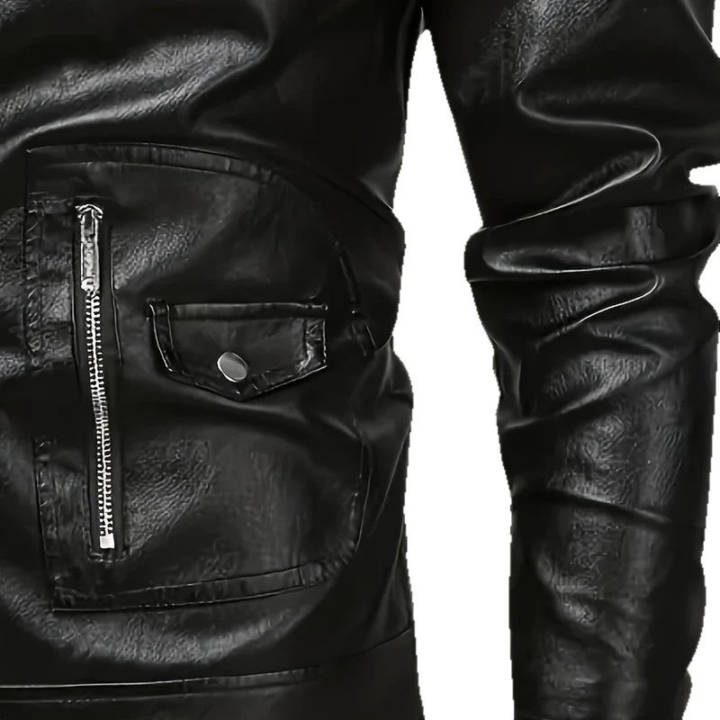 Herren Asymmetrische Bikerjacke aus Kunstleder mit gesteppten Schulterpaddings und Utility‑Taschen Nord Taschen