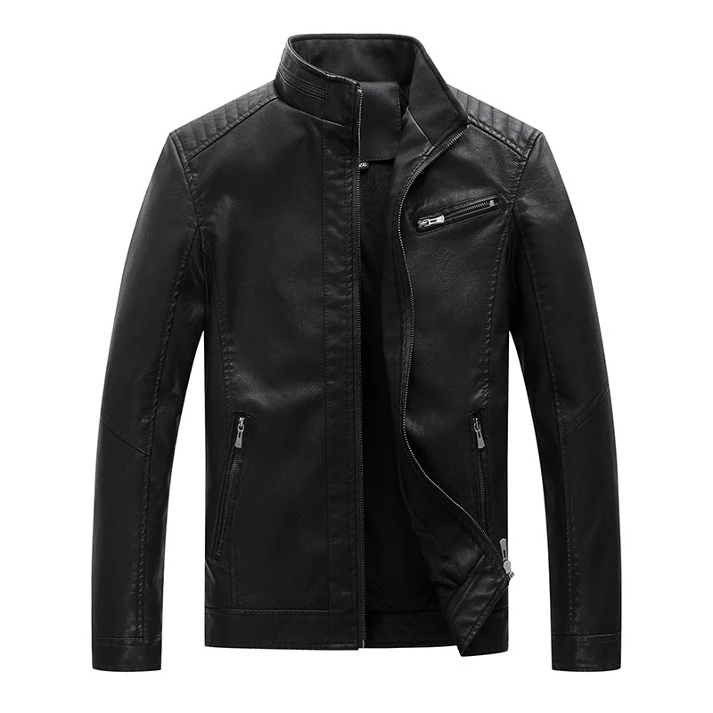 Herren Slim-Fit Lederoptik-Motojacke mit Stehkragen und Reißverschlusstaschen Nord Taschen