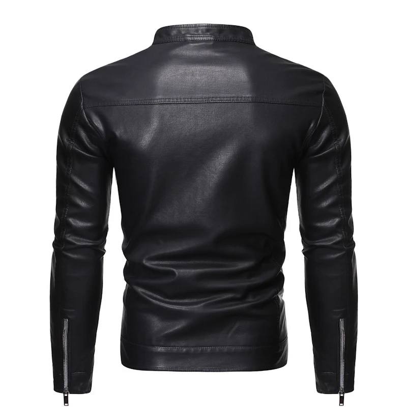 Herren Slim-Fit Lederoptik-Blouson im Racer-Minimalstil mit Druckknopf-Stehkragen Nord Taschen