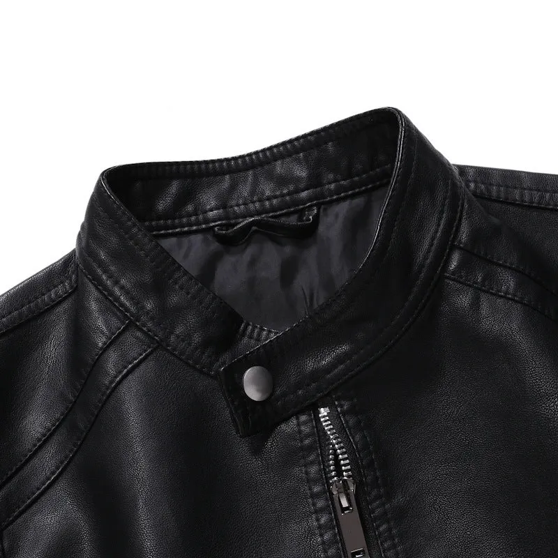 Herren Slim-Fit Lederoptik-Blouson im Racer-Minimalstil mit Druckknopf-Stehkragen Nord Taschen
