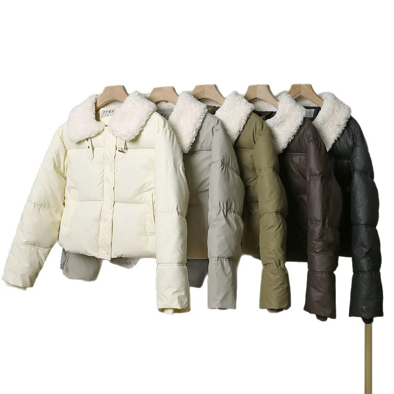 Damen nan kurze gesteppte Winterjacke mit breitem Teddykragen und Kordelzug Nord Taschen