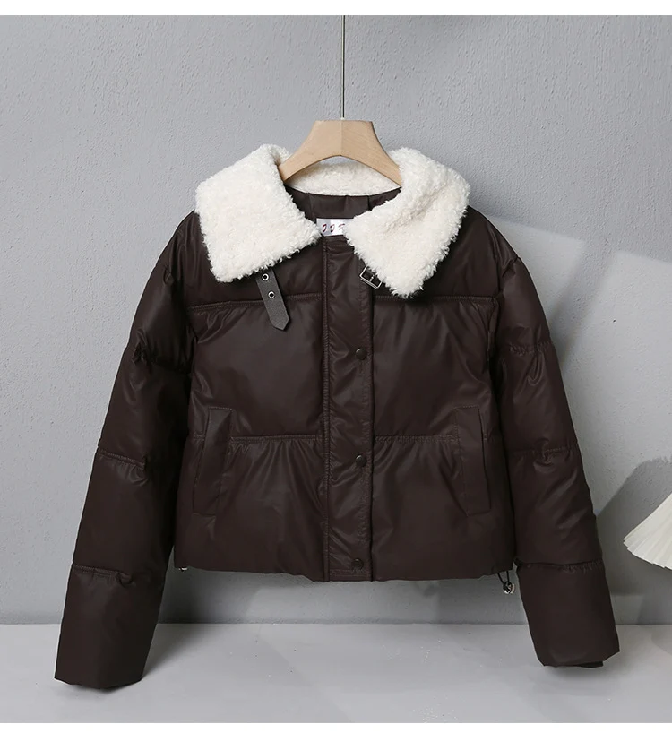 Damen nan kurze gesteppte Winterjacke mit breitem Teddykragen und Kordelzug Nord Taschen