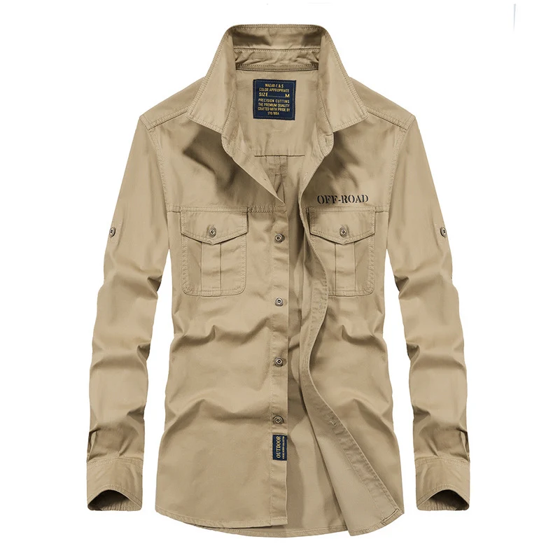 Herren Utility-Hemdjacke aus leichtem Baumwollcanvas mit Rollärmeln und Brustpattentaschen Nord Taschen