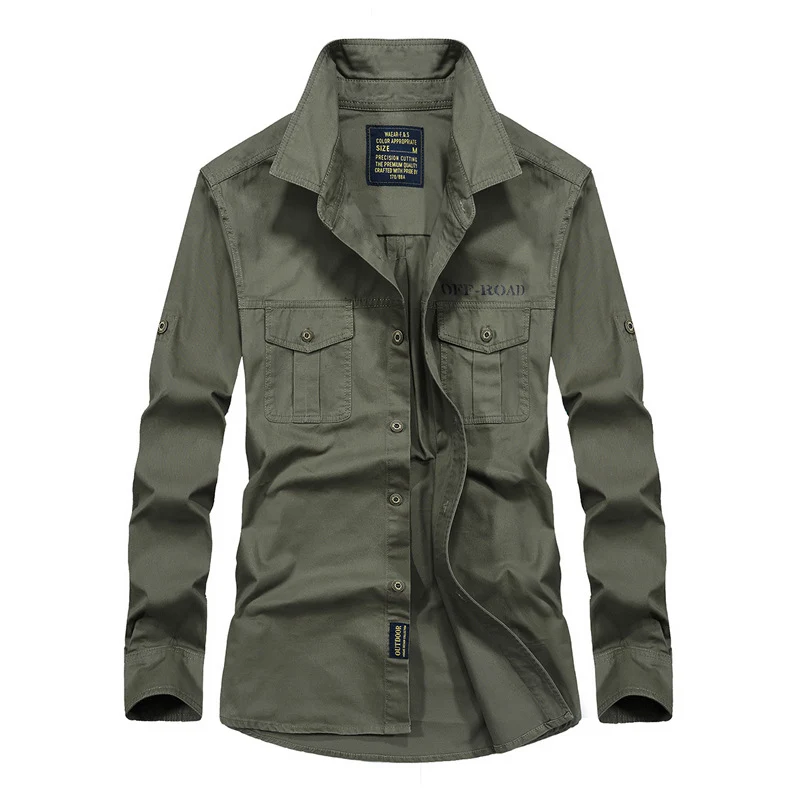Herren Utility-Hemdjacke aus leichtem Baumwollcanvas mit Rollärmeln und Brustpattentaschen Nord Taschen