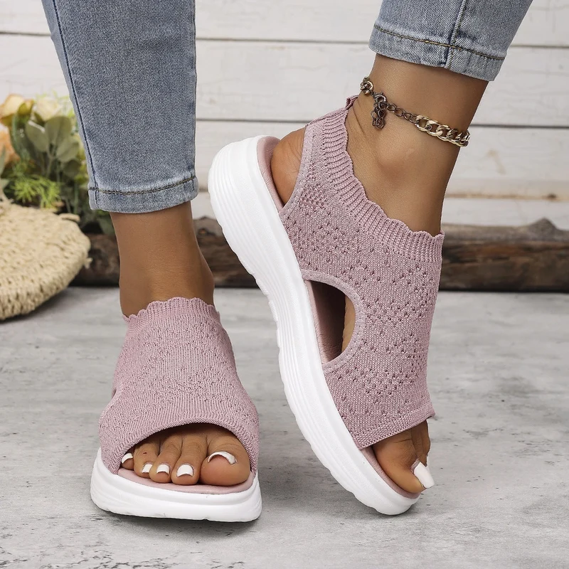 Damen Bequeme Plateau-Sandalen mit elastischem Obermaterial und atmungsaktiver Sohle Nord Taschen