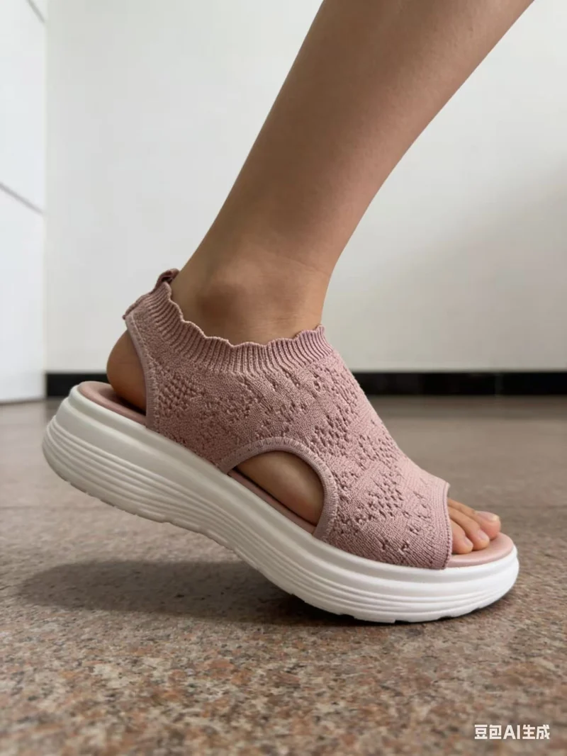Damen Bequeme Plateau-Sandalen mit elastischem Obermaterial und atmungsaktiver Sohle Nord Taschen