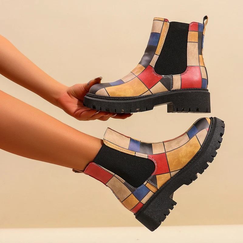 Damen Chelsea Boots mit trendigem Muster und rutschfester Sohle