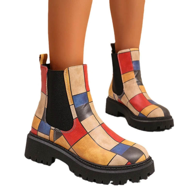 Damen Chelsea Boots mit trendigem Muster und rutschfester Sohle
