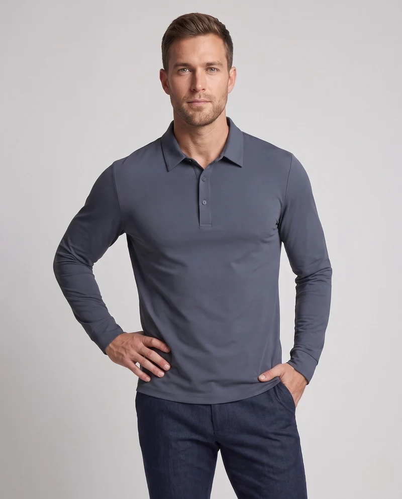 Herren Langarm-Polohemd mit atmungsaktiven Eigenschaften Nord Taschen