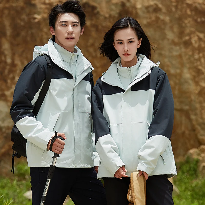 Unisex zweilagige wasserabweisende Outdoorjacke mit Kapuze und Colorblock-Design Nord Taschen