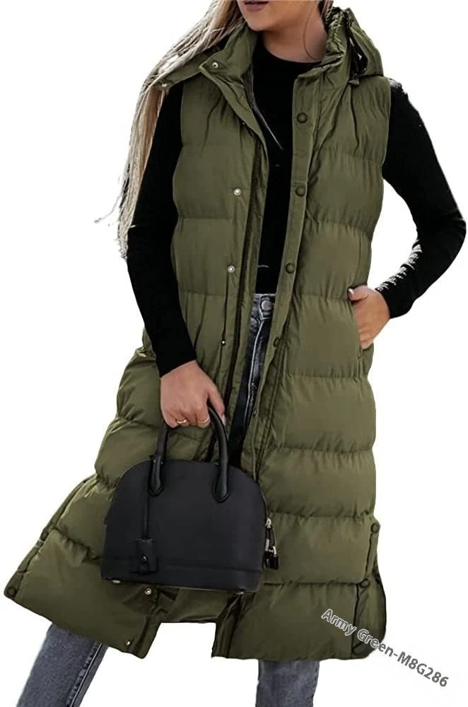 Ärmellose, Lässige Steppjacke mit Kapuze und Reißverschluss