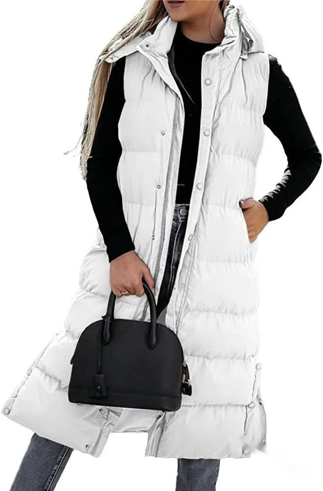 Ärmellose, Lässige Steppjacke mit Kapuze und Reißverschluss