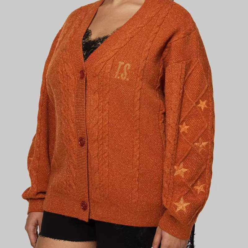 Damen Strickcardigan mit Zopfstrick, Stern‑Stickerei und Glanzfäden Nord Taschen