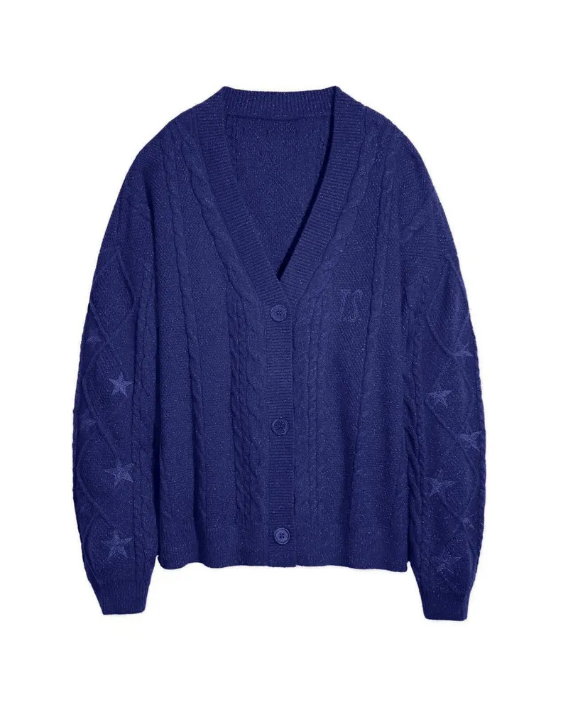 Damen Strickcardigan mit Zopfstrick, Stern‑Stickerei und Glanzfäden Nord Taschen