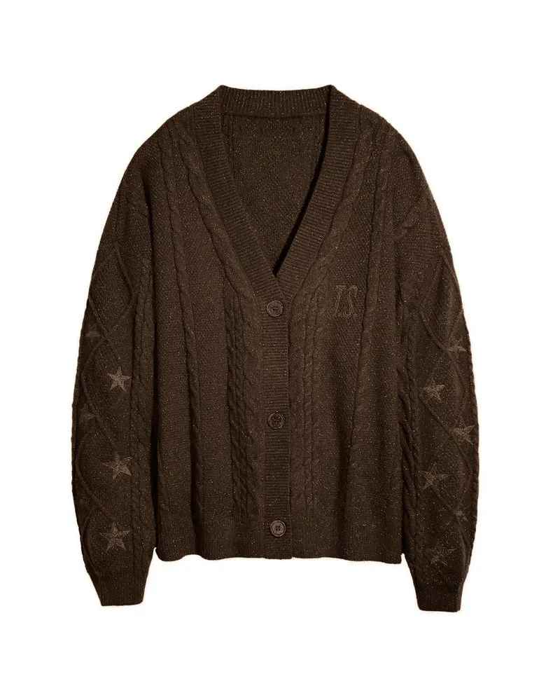 Damen Strickcardigan mit Zopfstrick, Stern‑Stickerei und Glanzfäden Nord Taschen