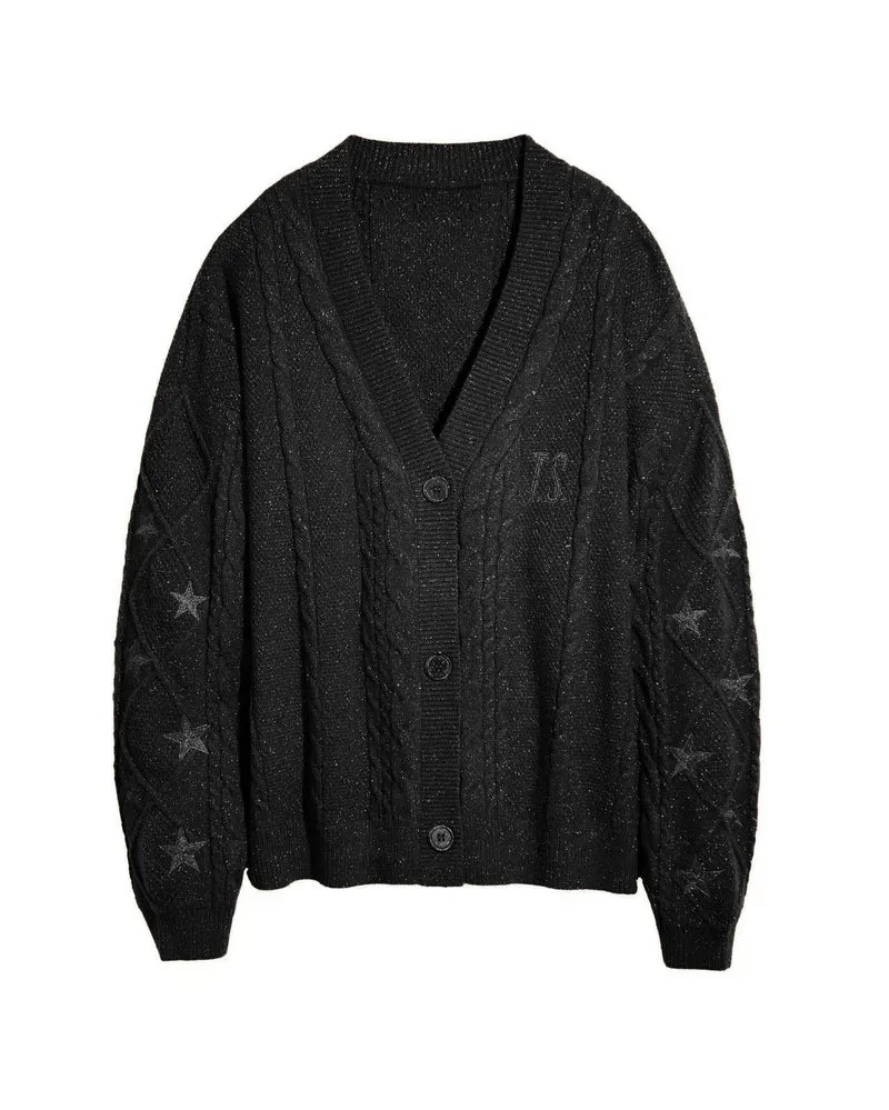 Damen Strickcardigan mit Zopfstrick, Stern‑Stickerei und Glanzfäden Nord Taschen