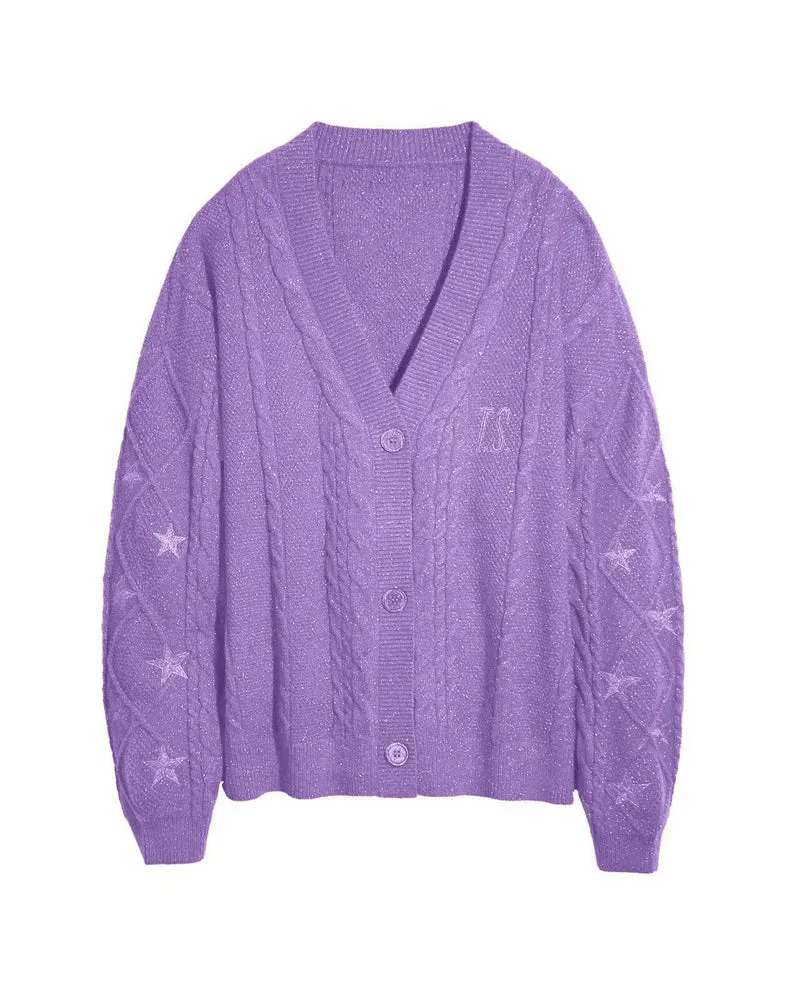 Damen Strickcardigan mit Zopfstrick, Stern‑Stickerei und Glanzfäden Nord Taschen