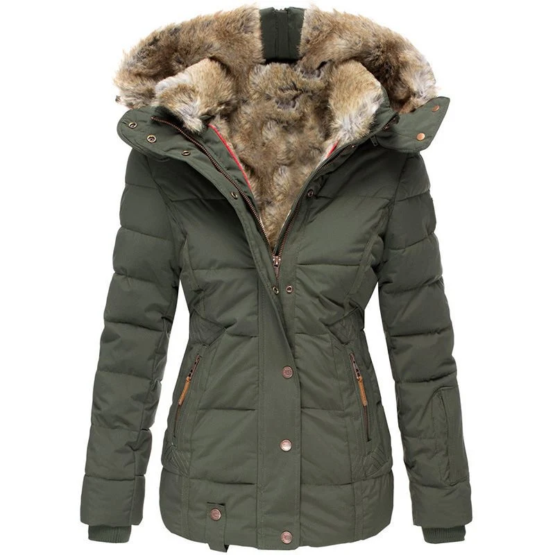 Damen Stepp-Parka mit tailliertem Schnitt und Kunstfellkapuze Nord Taschen
