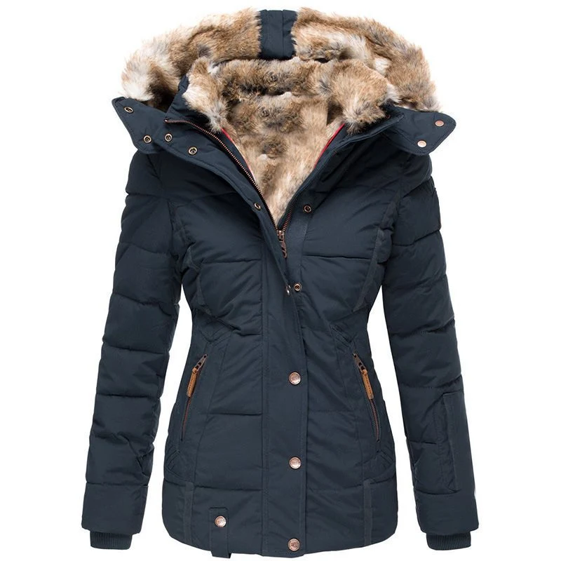 Damen Stepp-Parka mit tailliertem Schnitt und Kunstfellkapuze Nord Taschen