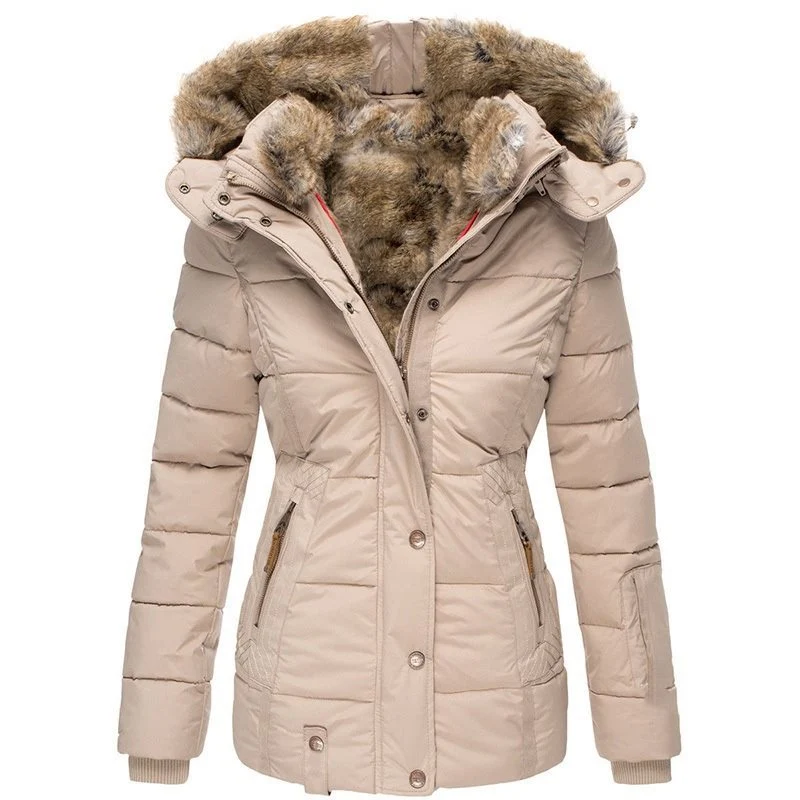 Damen Stepp-Parka mit tailliertem Schnitt und Kunstfellkapuze Nord Taschen