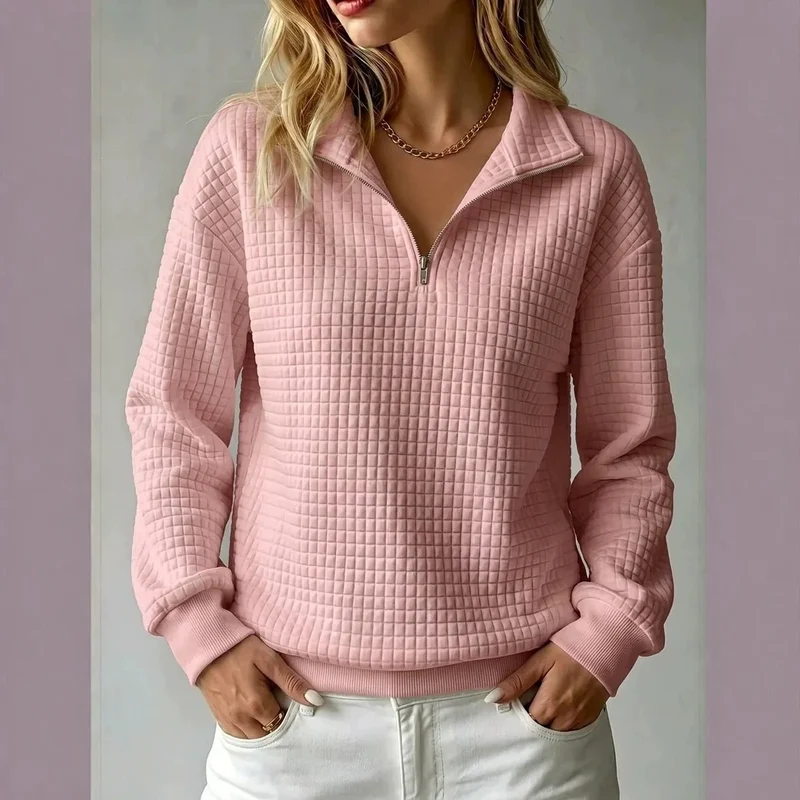 Damen Stepp-Fleece-Pullover mit halbem Reißverschluss und Stehkragen Nord Taschen