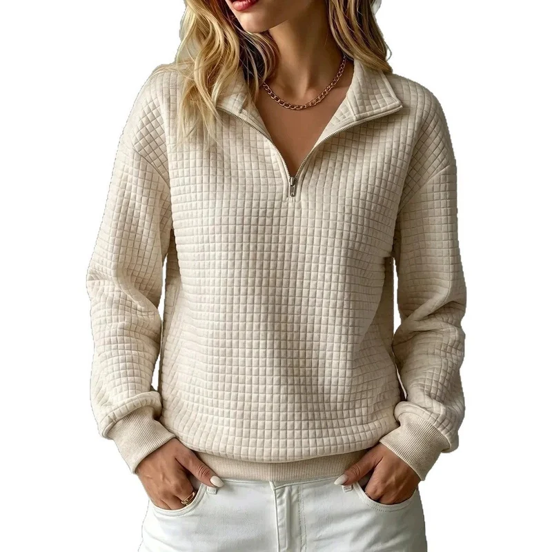 Damen Stepp-Fleece-Pullover mit halbem Reißverschluss und Stehkragen Nord Taschen