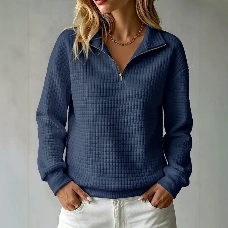 Damen Stepp-Fleece-Pullover mit halbem Reißverschluss und Stehkragen Nord Taschen