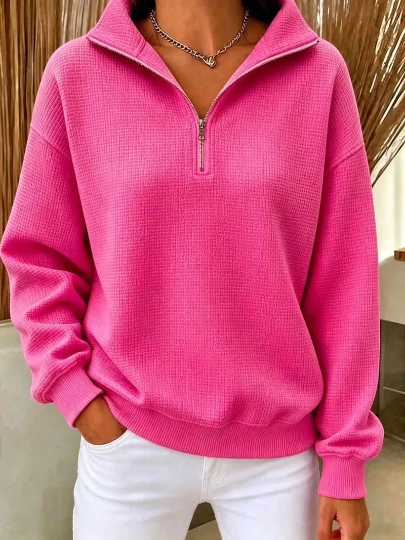 Damen Stepp-Fleece-Pullover mit halbem Reißverschluss und Stehkragen Nord Taschen
