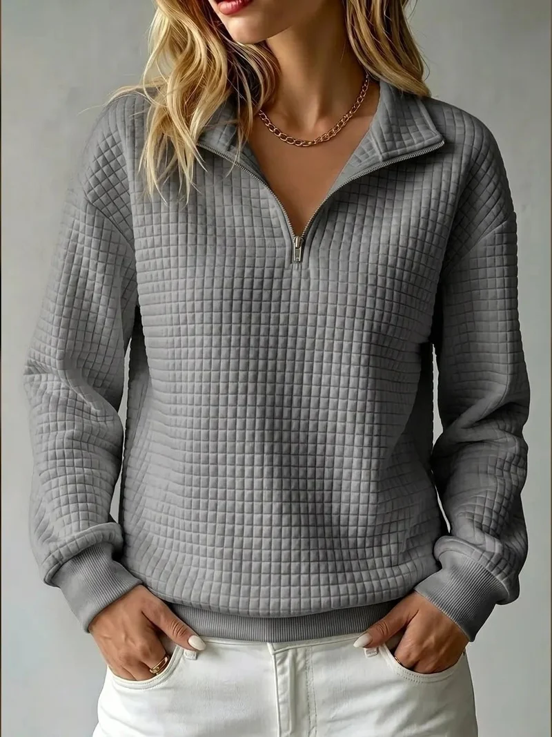 Damen Stepp-Fleece-Pullover mit halbem Reißverschluss und Stehkragen Nord Taschen